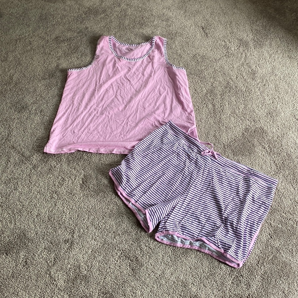 Carole Hochman Pink Striped Pajama Set SIZE L Tank Top Shorts Sleepwear Lounge